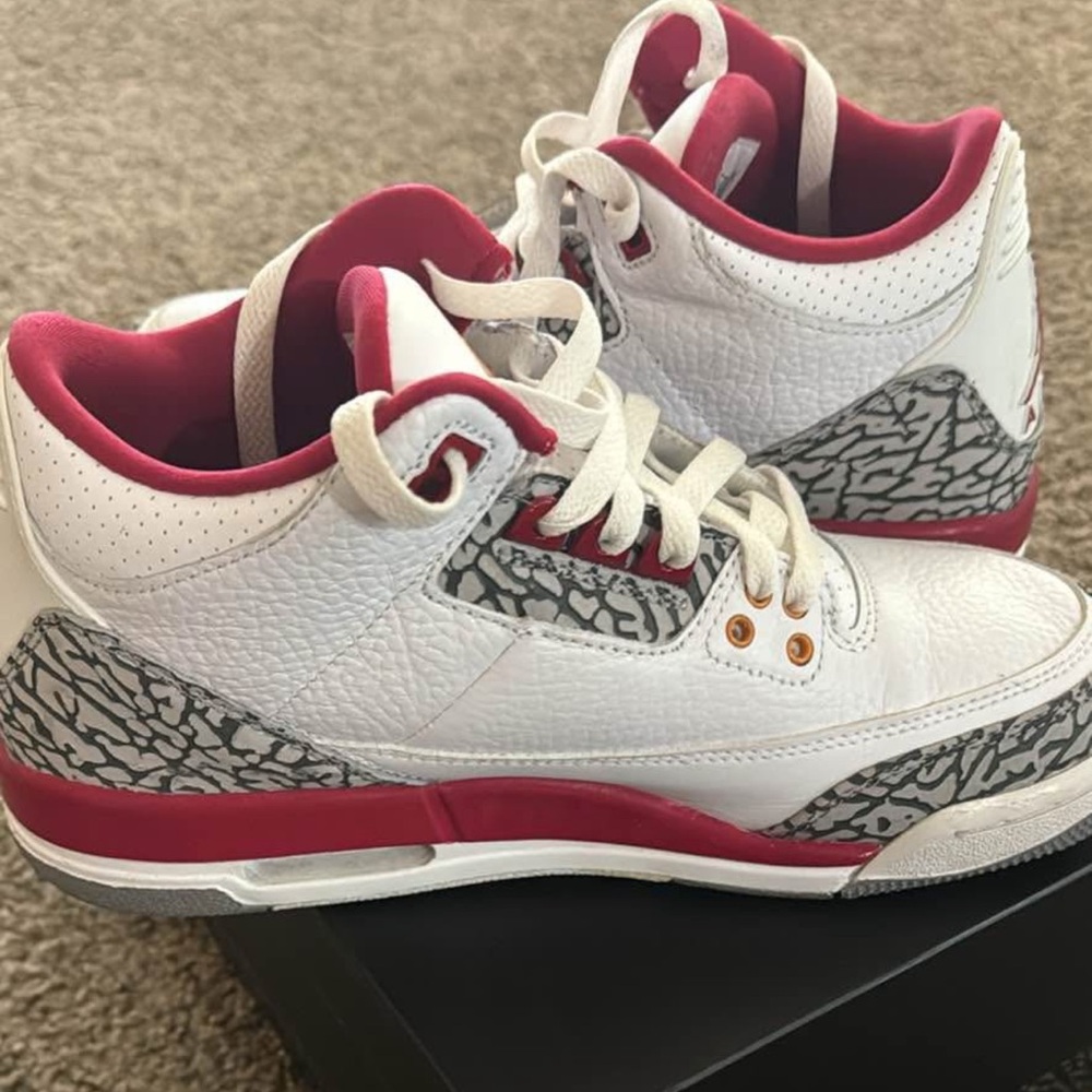 White and Red Jordans Size 6y boys fits 7.5 women’s